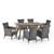 7 Piece Brown and Gray Wood and Wicker Patio Dining Set with Silver Cushions 24"