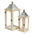 Set of 2 Brown and Clear Rustic Lantern with Metal Roof 23"