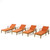 Set of 4 Orange and Brown Outdoor Patio Chaise Lounges 79" - Teak Finished Acacia Wood with Cushions