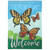Blue and Green "Welcome" Butterflies Outdoor House Flag 42x29"