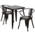 Title: Set of 3 Black and Antique Gold Square Metal Indoor-Outdoor Table with Arm Chairs 29