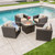 5pc Brown and Beige Contemporary Outdoor 4 Seater Chat Set with Fire Pit