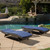 3-Piece Brown Wicker Outdoor Furniture Patio Chaise Lounges and Table Set - Navy Blue Cushions