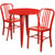 Set of 3 Round Red Metal Indoor and Outdoor Table with Vertical Slat Back Chair Set 33.25"