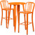 Set of 3 Orange Metal Indoor-Outdoor Bar Table Set with Two Vertical Slat Back Stools