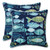 Set of 2 Blue and White Nautical UV Resistant Outdoor Patio Square Throw Pillows 16.5"