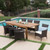 9-Piece Teak Brown Finish Outdoor Furniture Patio Expandable Dining Set - Beige Cushions