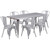 Set of 7 Rectangular Silver Metal Indoor or Outdoor Table and Stack Chairs 63"