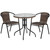 3-Piece Dark Brown and Clear Round Glass Outdoor Furniture Patio Table with Stack Chairs 28.75"