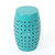 17.75" Teal Blue Barrel Shaped Lace Cutout Outdoor Patio Accent Side Table