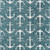 5.25' x 5.25' Teal Green and Ivory Nautical Anchor Square Outdoor Area Throw Rug