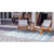 8' x 11.25' Aqua Blue and Ivory Striped Rectangular Outdoor Area Throw Rug