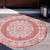 4' Gray and Rust Red Medallion Round Outdoor Area Throw Rug