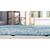 8' x 11.25' Aqua Blue and Gray Floral Border Rectangular Outdoor Area Throw Rug