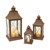 Set of 3 Brown and Clear Metal Lanterns 24" - Unique Home Decor with Wood, Glass, and Metal Construction
