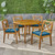 5-Piece Teak Finish Contemporary Outdoor Furniture Patio Dining Set - Blue Cushions