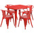 Set of 5 Red Square Metal Indoor-Outdoor Table with Arm Chair 31.5''
