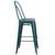 46'' Blue Teal Distressed Contemporary Outdoor Barstool with Back