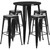 Set of 5 Black Round Metal Indoor or Outdoor Bar Height Table and Square Seat Backless Stool Set 41"