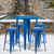 Set of 5 Blue Round Metal Indoor or Outdoor Bar Height Table and Square Seat Backless Stools Set 41"