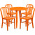 Set of 5 Orange Round Metal Indoor or Outdoor Table and Vertical Slat Back Chairs Set 33.25"