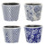 Set of 4 Blue and White Garden Floral Terracotta Large Planters 7.5"