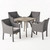 5-Piece Gray Wood and Wicker Outdoor Furniture Patio Dining Set - Silver Cushions