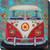 Blue and Red Hippy Van Outdoor Canvas Square Wall Art Decor 24" x 24"