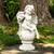 15.25" Gray Cherub Angel Sitting on a Finial Playing Instrument Outdoor Garden Statue