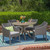 5-Piece Gray Finish Wood and Wicker Outdoor Furniture Patio Dining Set - Silver Cushions