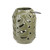7" Elegant Moss Green Cutout Leaf Ceramic Candle Holder Lantern