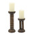 12" Brown Hammered Mango Wood Pillar Candle Holder