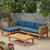 5-Piece Teak Finish Wood Outdoor Furniture Patio Sofa Set - Dark Teal Cushions