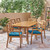 7-Piece Brown Contemporary Rectangular Outdoor Furniture Patio Dining Set - Blue Cushions