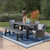 6-Piece Gunmetal Gray and Black Wicker Finish Outdoor Furniture Patio Dining Set - Silver Cushions