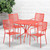 5-Piece Red Finish Square Back Outdoor Furniture Patio Dining Set