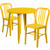 Set of 3 Round Yellow Metal Indoor and Outdoor Table with Vertical Slat Back Chair Set 33.25"