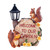 10.25" Brown and Yellow Floral "Welcome to Our Garden" Squirrels Solar Powered Street Light Statue