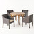 5-Piece Brown Teak Finish Contemporary Outdoor Furniture Patio Dining Set - Beige Cushions