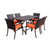 7-Piece Brown Wicker Outdoor Furniture Patio Chairs and Folding Buffet Table Set - Orange Cushions
