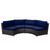 5-Piece Espresso Brown Curved Outdoor Furniture Patio Modular Set - Midnight Blue Cushions