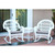 3-Piece White Outdoor Furniture Patio Conversation Set - Steel Blue Cushions