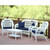 4-Piece White Outdoor Furniture Patio Conversation Set - Midnight Blue Cushions