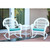 3-Piece White Outdoor Furniture Patio Conversation Set - Sky Blue Cushions