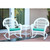 3-Piece White Outdoor Furniture Patio Conversation Set - Turquoise Cushions