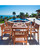 7-Piece Brown Natural Wood Finish Table Outdoor Furniture Patio Dining Set with Stacking Chairs 59"
