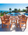 5-Piece Brown Natural Wood Finish Curvy Leg Table Outdoor Furniture Patio Dining Set with Mosaic Chairs 59"