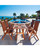 5-Piece Brown Natural Wood Finish Curvy Leg Table Outdoor Furniture Patio Dining Set with Reclining Chairs 59"