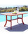 7-Piece Brown Natural Wood Finish Curvy Leg Table Outdoor Furniture Patio Dining Set with Plaid Chairs 59"