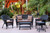 5-Piece Black Resin Wicker Patio Chair, Loveseat & Table Furniture Set - Brown Cushions